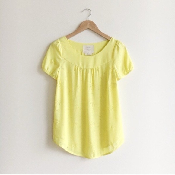 Anthropologie Vanessa Virginia Fieldbloom Peasant Blouse Yellow; Size 4 - Picture 1 of 8